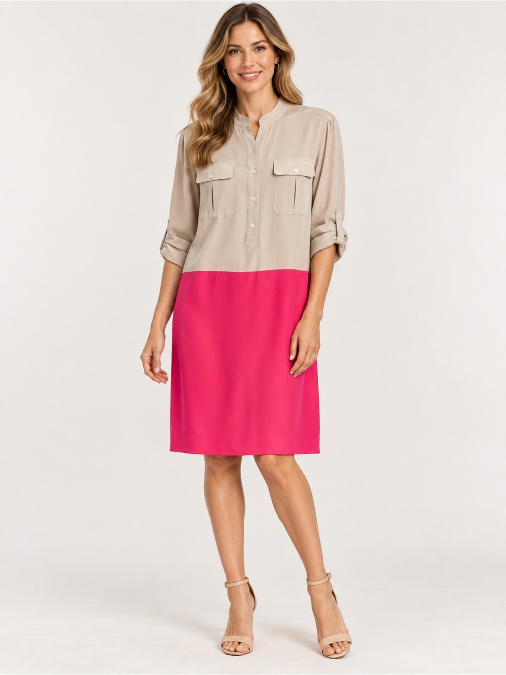 Per Se by Carlisle NWT 100% Silk Colorblock Shirt Dress Size 6